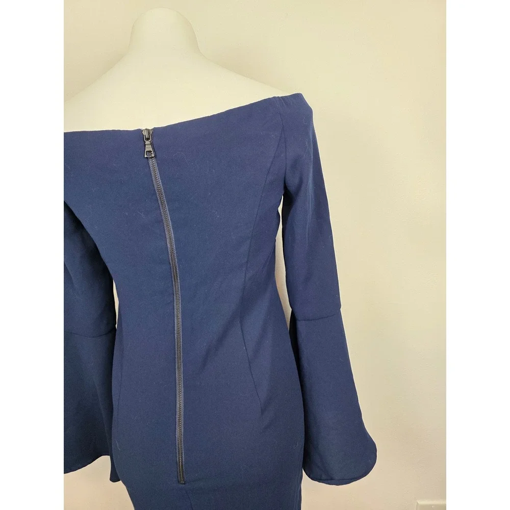 Bardot Navy Blue Off the Shoulder Bell Sleeve Sheath Dress Size 6 S‎ 36183DB